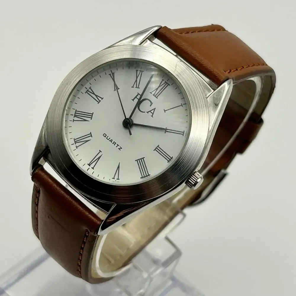 Pier Carlo D'Alessio (PCA) Silver Tone Brown Leather Watch Working New Battery
